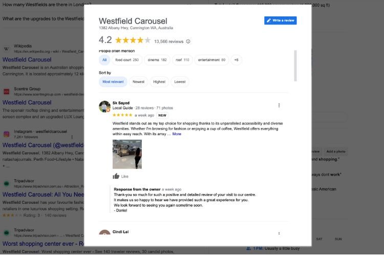 Example of Google reviews
